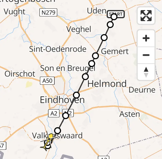 Vlucht Traumahelikopter PH-TTR van Vliegbasis Volkel naar Westerhoven op zaterdag 26 april 2025 21:07