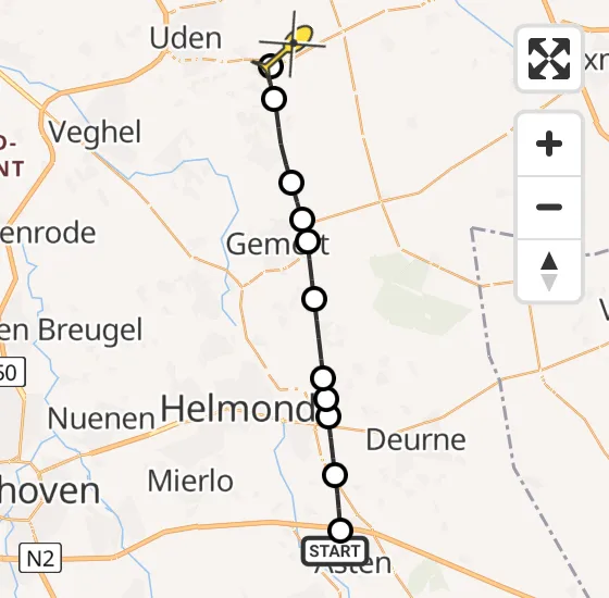 Vlucht Traumahelikopter PH-TTR van Asten naar Vliegbasis Volkel op zondag 27 april 2025 2:52