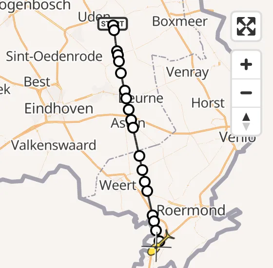 Vlucht Traumahelikopter PH-TTR van Vliegbasis Volkel naar Echt op zondag 27 april 2025 11:24