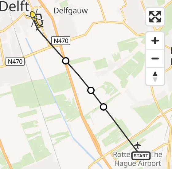 Vlucht Traumahelikopter PH-UMC van Rotterdam The Hague Airport naar Delft op maandag 28 april 2025 10:45