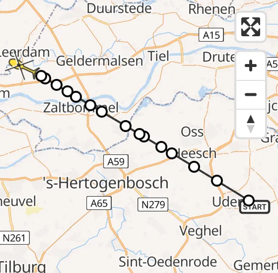 Vlucht Traumahelikopter PH-TTR van Vliegbasis Volkel naar Heukelum op dinsdag 29 april 2025 8:59