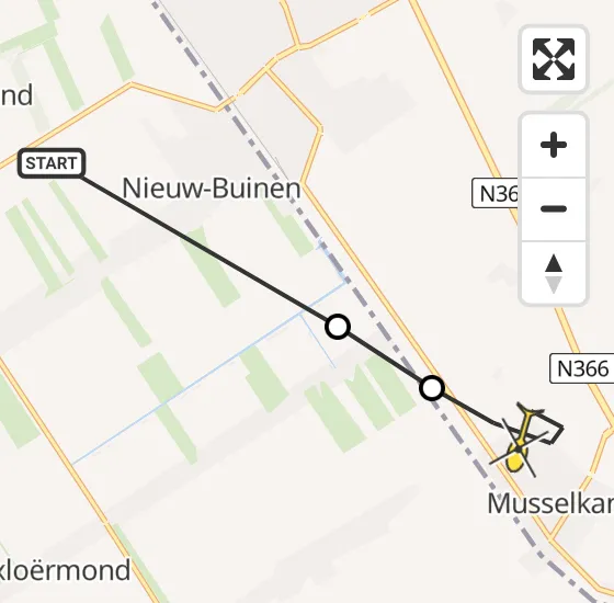 Vlucht Traumahelikopter PH-HVB van Nieuw-Buinen naar Musselkanaal op dinsdag 29 april 2025 16:32
