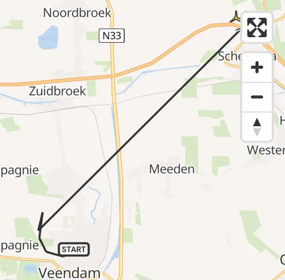 Vlucht Traumahelikopter PH-HVB van Veendam naar Scheemda op woensdag 30 april 2025 9:32
