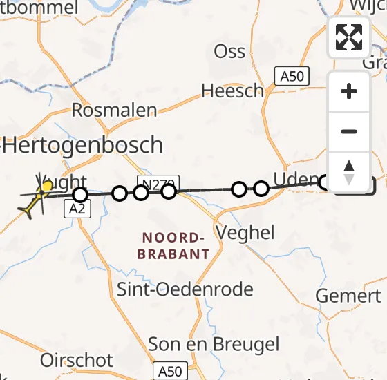 Vlucht Traumahelikopter PH-TTR van Vliegbasis Volkel naar Vught op woensdag 30 april 2025 17:30