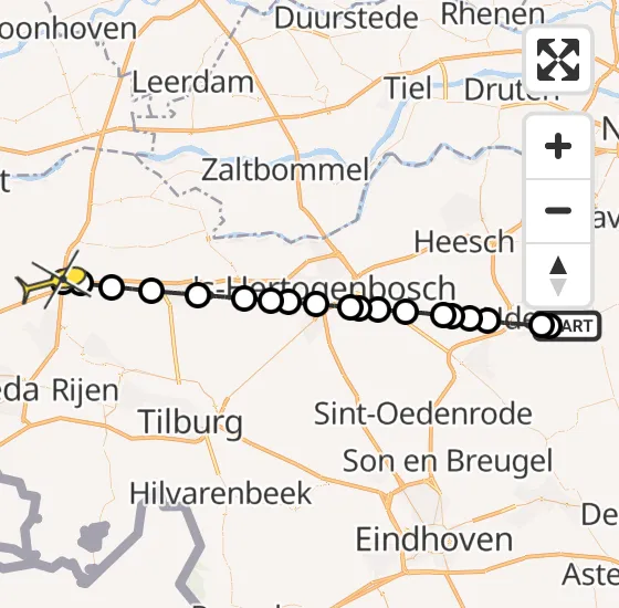 Vlucht Traumahelikopter PH-TTR van Vliegbasis Volkel naar Raamsdonksveer op woensdag 30 april 2025 20:45