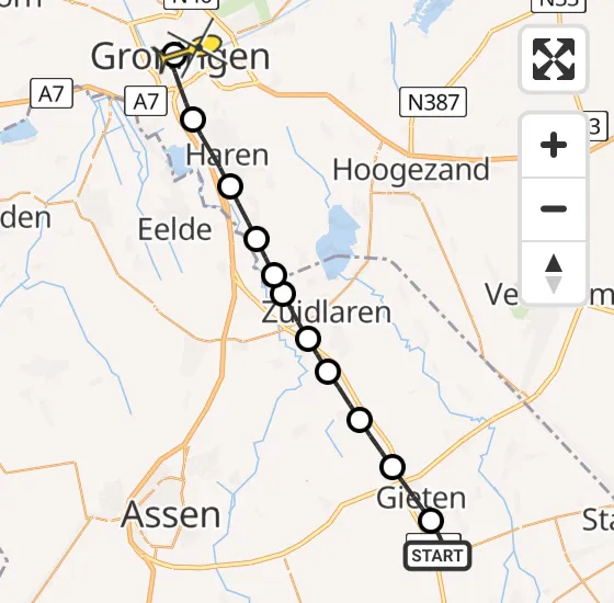 Vlucht Traumahelikopter PH-HVB van Gasselte naar Universitair Medisch Centrum Groningen op donderdag 1 mei 2025 4:51