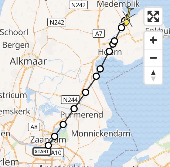 Vlucht Traumahelikopter PH-DOC van Amsterdam Heliport naar Wervershoof op donderdag 1 mei 2025 5:58
