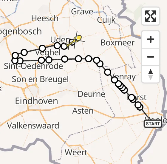 Vlucht Traumahelikopter PH-TTR van Venlo naar Vliegbasis Volkel op donderdag 1 mei 2025 11:36