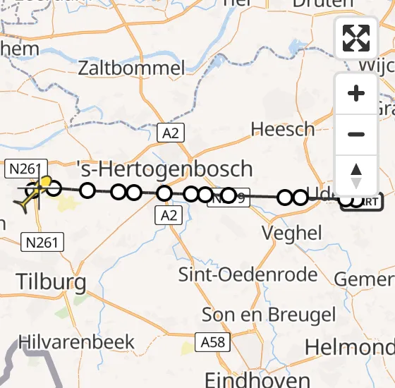 Vlucht Traumahelikopter PH-TTR van Vliegbasis Volkel naar Kaatsheuvel op donderdag 1 mei 2025 17:42