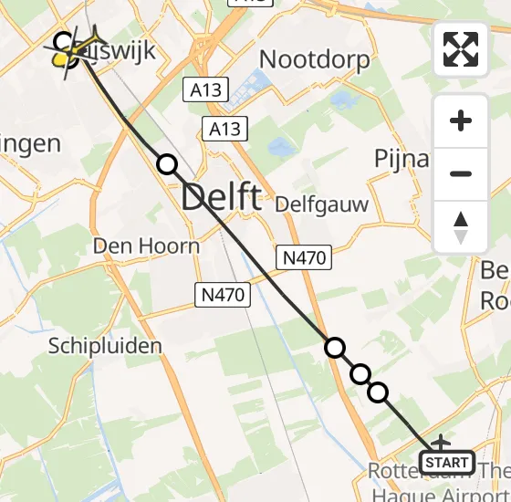 Vlucht Traumahelikopter PH-UMC van Rotterdam The Hague Airport naar Rijswijk op donderdag 1 mei 2025 17:50