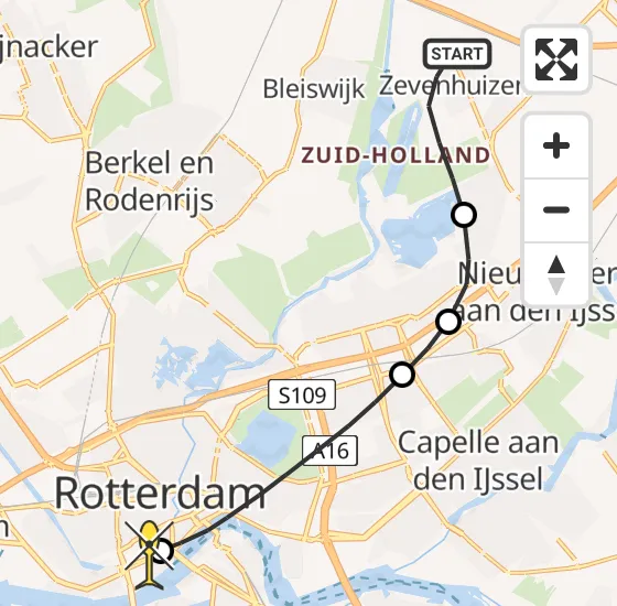 Vlucht Traumahelikopter PH-UMC van Zevenhuizen naar Erasmus MC op donderdag 1 mei 2025 18:51