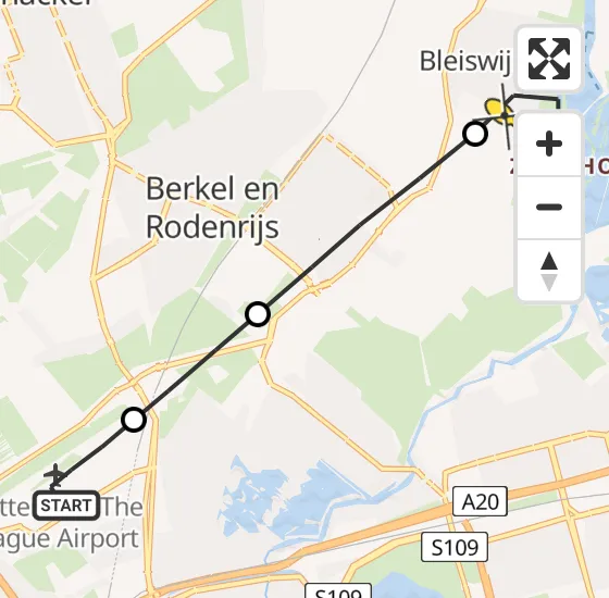 Vlucht Traumahelikopter PH-UMC van Rotterdam The Hague Airport naar Bleiswijk op donderdag 1 mei 2025 20:06