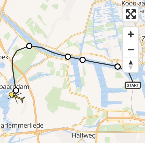 Vlucht Traumahelikopter PH-DOC van Amsterdam Heliport naar Spaarndam op donderdag 1 mei 2025 21:37