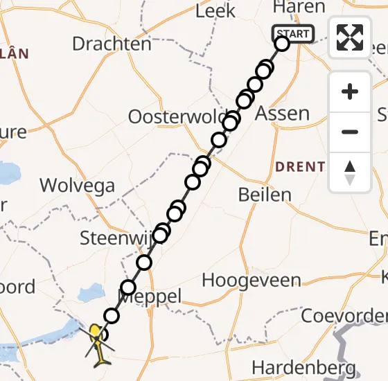 Vlucht Traumahelikopter PH-HVB van Groningen Airport Eelde naar Genemuiden op donderdag 1 mei 2025 22:41