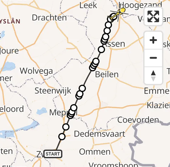 Vlucht Traumahelikopter PH-HVB van Zwolle naar Groningen Airport Eelde op vrijdag 2 mei 2025 0:20