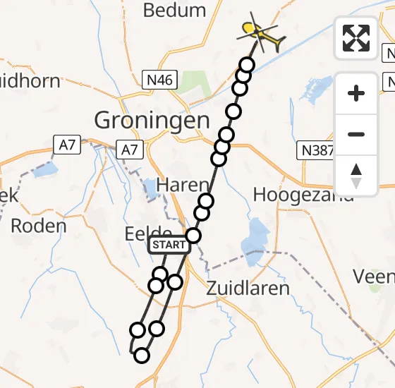 Vlucht Traumahelikopter PH-HVB van Groningen Airport Eelde naar Ten Boer op vrijdag 2 mei 2025 8:45