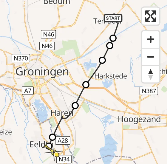 Vlucht Traumahelikopter PH-HVB van Ten Boer naar Groningen Airport Eelde op vrijdag 2 mei 2025 9:17