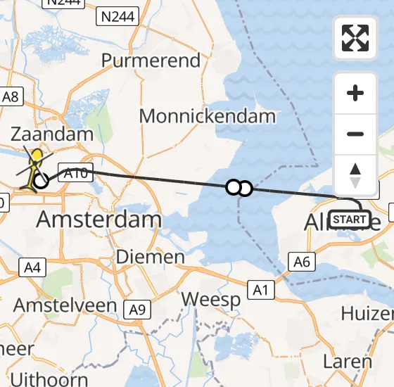 Vlucht Traumahelikopter PH-DOC van Almere naar Amsterdam Heliport op zaterdag 3 mei 2025 0:36