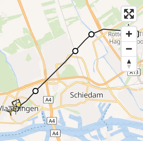 Vlucht Traumahelikopter PH-UMC van Rotterdam The Hague Airport naar Vlaardingen op zaterdag 3 mei 2025 8:56