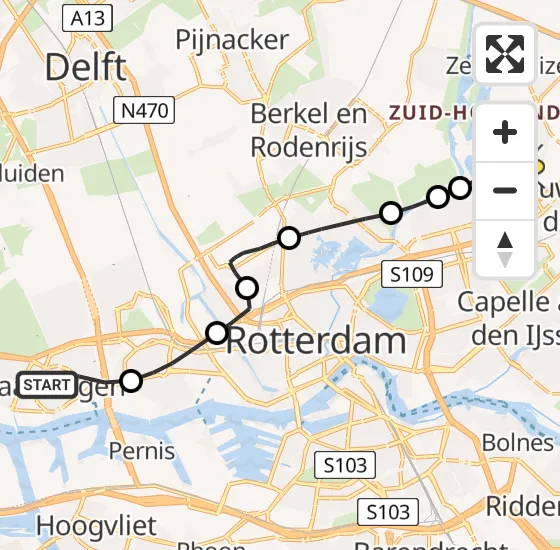 Vlucht Traumahelikopter PH-UMC van Vlaardingen naar Rotterdam op zaterdag 3 mei 2025 9:39