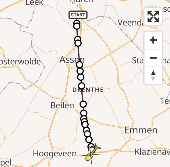 Vlucht Traumahelikopter PH-HVB van Groningen Airport Eelde naar Zwinderen op zaterdag 3 mei 2025 11:17