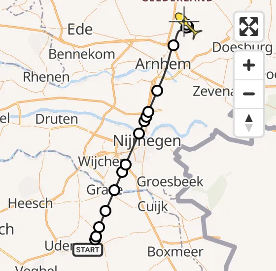 Vlucht Traumahelikopter PH-TTR van Vliegbasis Volkel naar Rheden op zaterdag 3 mei 2025 11:52