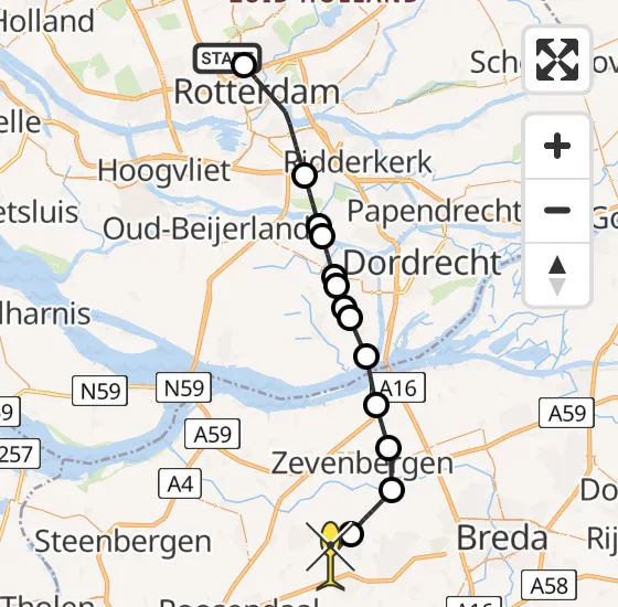 Vlucht Traumahelikopter PH-UMC van Rotterdam The Hague Airport naar Hoeven op zaterdag 3 mei 2025 12:27