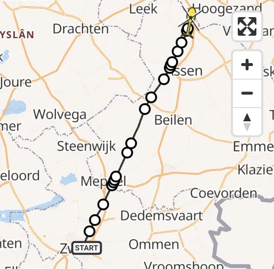 Vlucht Traumahelikopter PH-HVB van Zwolle naar Groningen Airport Eelde op zaterdag 3 mei 2025 16:02