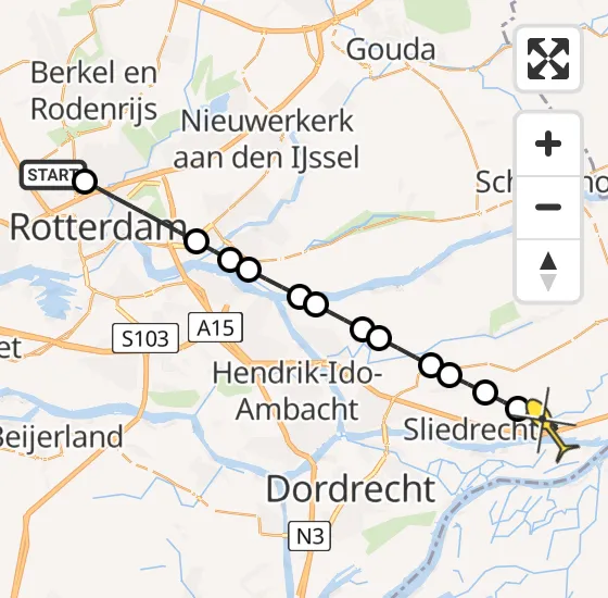 Vlucht Traumahelikopter PH-UMC van Rotterdam The Hague Airport naar Hardinxveld-Giessendam op zaterdag 3 mei 2025 16:48