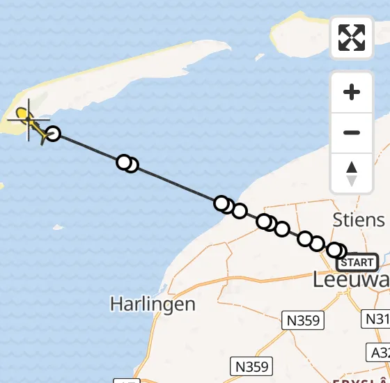 Vlucht Ambulancehelikopter PH-HOW van Vliegbasis Leeuwarden naar West-Terschelling op zaterdag 3 mei 2025 20:59