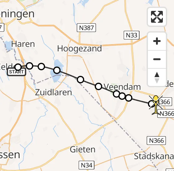 Vlucht Traumahelikopter PH-HVB van Groningen Airport Eelde naar Nieuwe Pekela op zaterdag 3 mei 2025 21:10