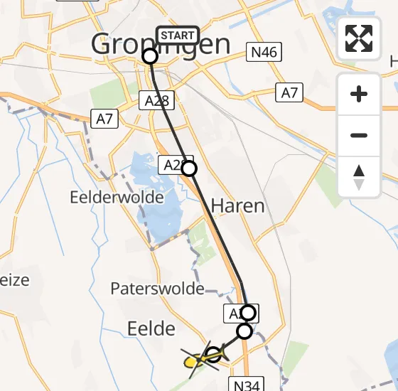 Vlucht Traumahelikopter PH-HVB van Universitair Medisch Centrum Groningen naar Groningen Airport Eelde op zaterdag 3 mei 2025 22:33