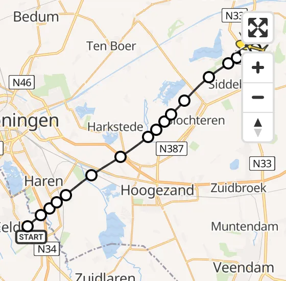 Vlucht Traumahelikopter PH-HVB van Groningen Airport Eelde naar Siddeburen op zaterdag 3 mei 2025 23:20