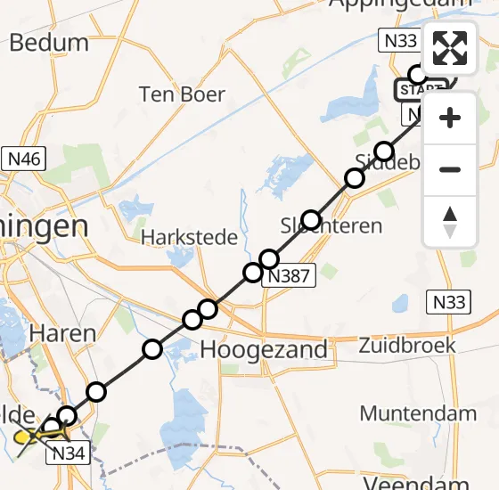 Vlucht Traumahelikopter PH-HVB van Tjuchem naar Groningen Airport Eelde op zondag 4 mei 2025 0:10