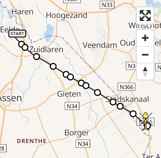 Vlucht Traumahelikopter PH-HVB van Groningen Airport Eelde naar Mussel op zondag 4 mei 2025 7:36