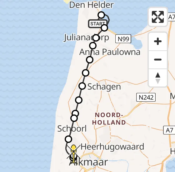 Vlucht Kustwachthelikopter PH-SAR van Vliegveld De Kooy naar Bergen op zondag 4 mei 2025 15:14
