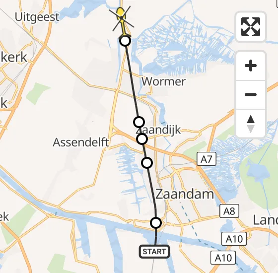Vlucht Traumahelikopter PH-DOC van Amsterdam Heliport naar Uitgeest op zondag 4 mei 2025 15:18