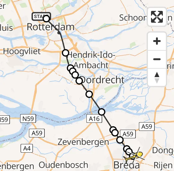 Vlucht Traumahelikopter PH-UMC van Rotterdam The Hague Airport naar Breda op zondag 4 mei 2025 17:12