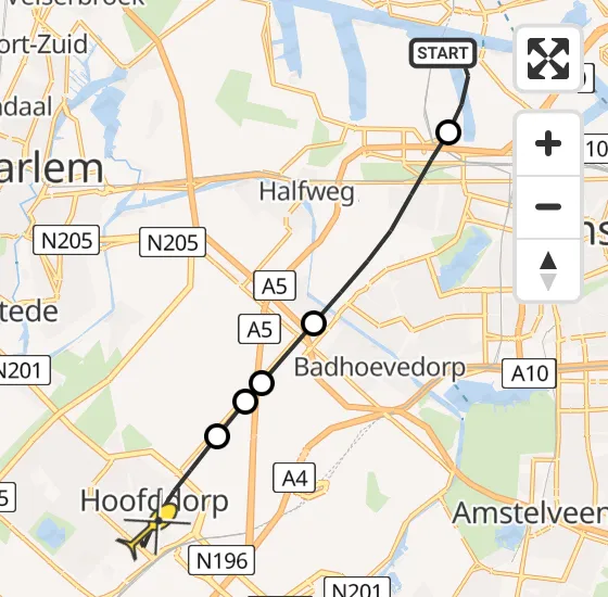Vlucht Traumahelikopter PH-DOC van Amsterdam Heliport naar Hoofddorp op zondag 4 mei 2025 18:20