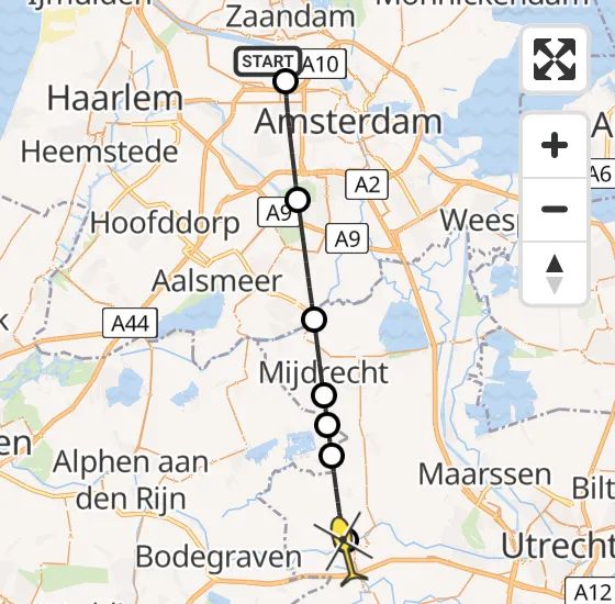 Vlucht Traumahelikopter PH-DOC van Amsterdam Heliport naar Woerden op zondag 4 mei 2025 21:16