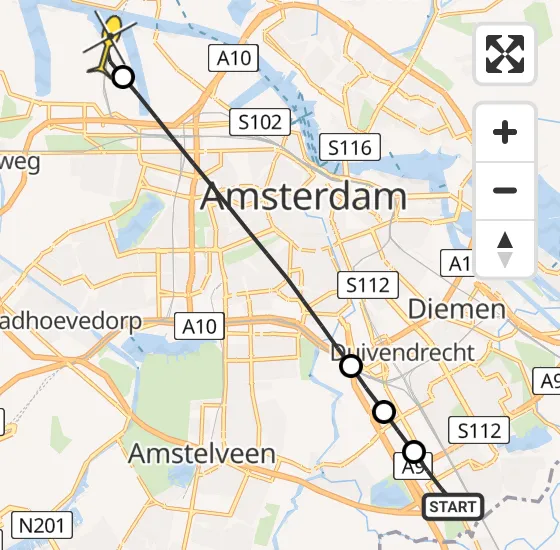 Vlucht Traumahelikopter PH-DOC van Academisch Medisch Centrum (AMC) naar Amsterdam Heliport op maandag 5 mei 2025 1:19
