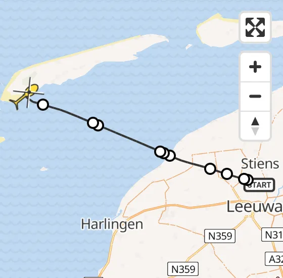 Vlucht Ambulancehelikopter PH-HOW van Vliegbasis Leeuwarden naar West-Terschelling op maandag 5 mei 2025 17:51