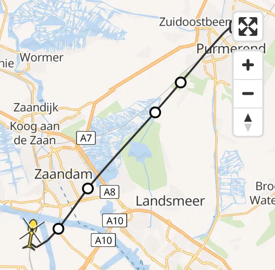 Vlucht Traumahelikopter PH-DOC van Purmerend naar Amsterdam Heliport op dinsdag 6 mei 2025 10:52