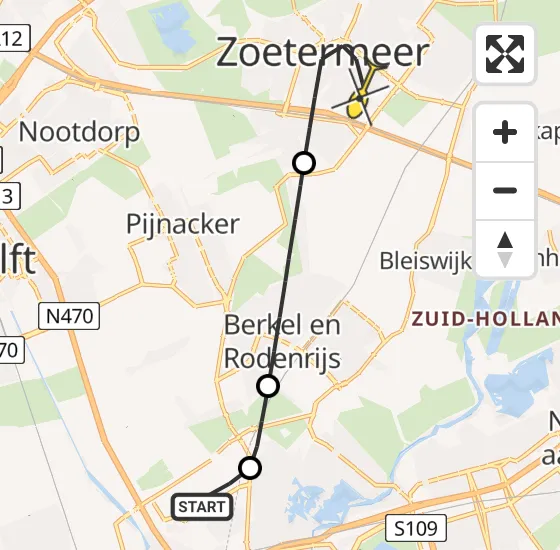 Vlucht Traumahelikopter PH-UMC van Rotterdam The Hague Airport naar Zoetermeer op dinsdag 6 mei 2025 12:49