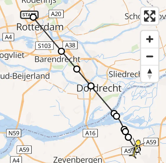 Vlucht Traumahelikopter PH-UMC van Rotterdam The Hague Airport naar Den Hout op dinsdag 6 mei 2025 14:23
