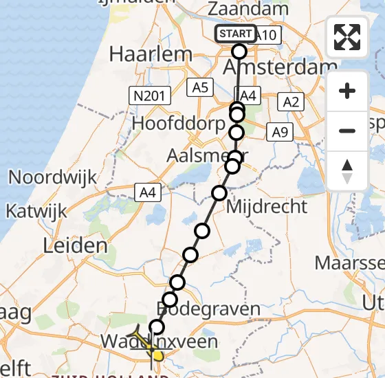 Vlucht Traumahelikopter PH-DOC van Amsterdam Heliport naar Waddinxveen op dinsdag 6 mei 2025 16:33
