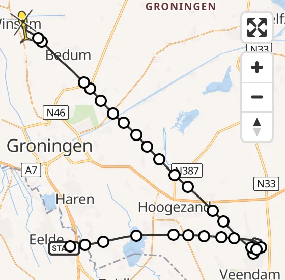 Vlucht Traumahelikopter PH-HVB van Groningen Airport Eelde naar Winsum op dinsdag 6 mei 2025 16:40