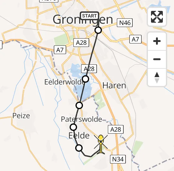Vlucht Traumahelikopter PH-HVB van Universitair Medisch Centrum Groningen naar Groningen Airport Eelde op dinsdag 6 mei 2025 19:16
