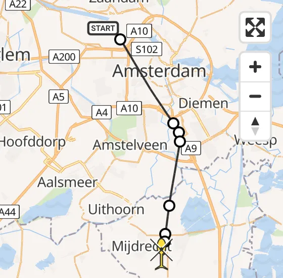 Vlucht Traumahelikopter PH-DOC van Amsterdam Heliport naar Wilnis op dinsdag 6 mei 2025 20:09