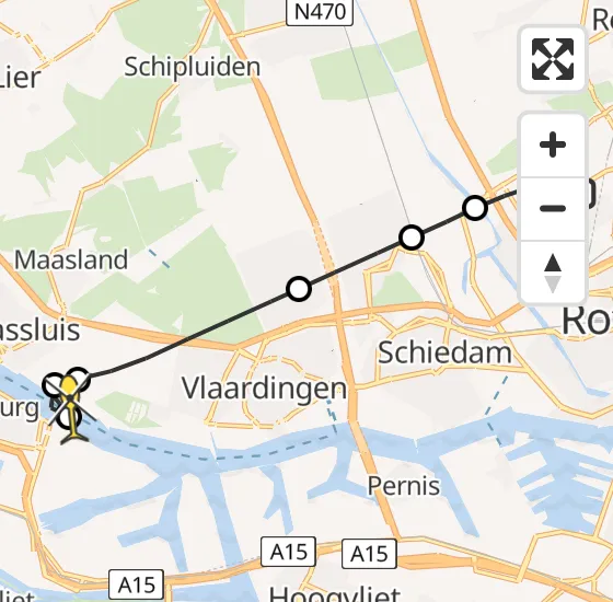 Vlucht Traumahelikopter PH-UMC van Rotterdam The Hague Airport naar Vlaardingen op woensdag 7 mei 2025 2:53